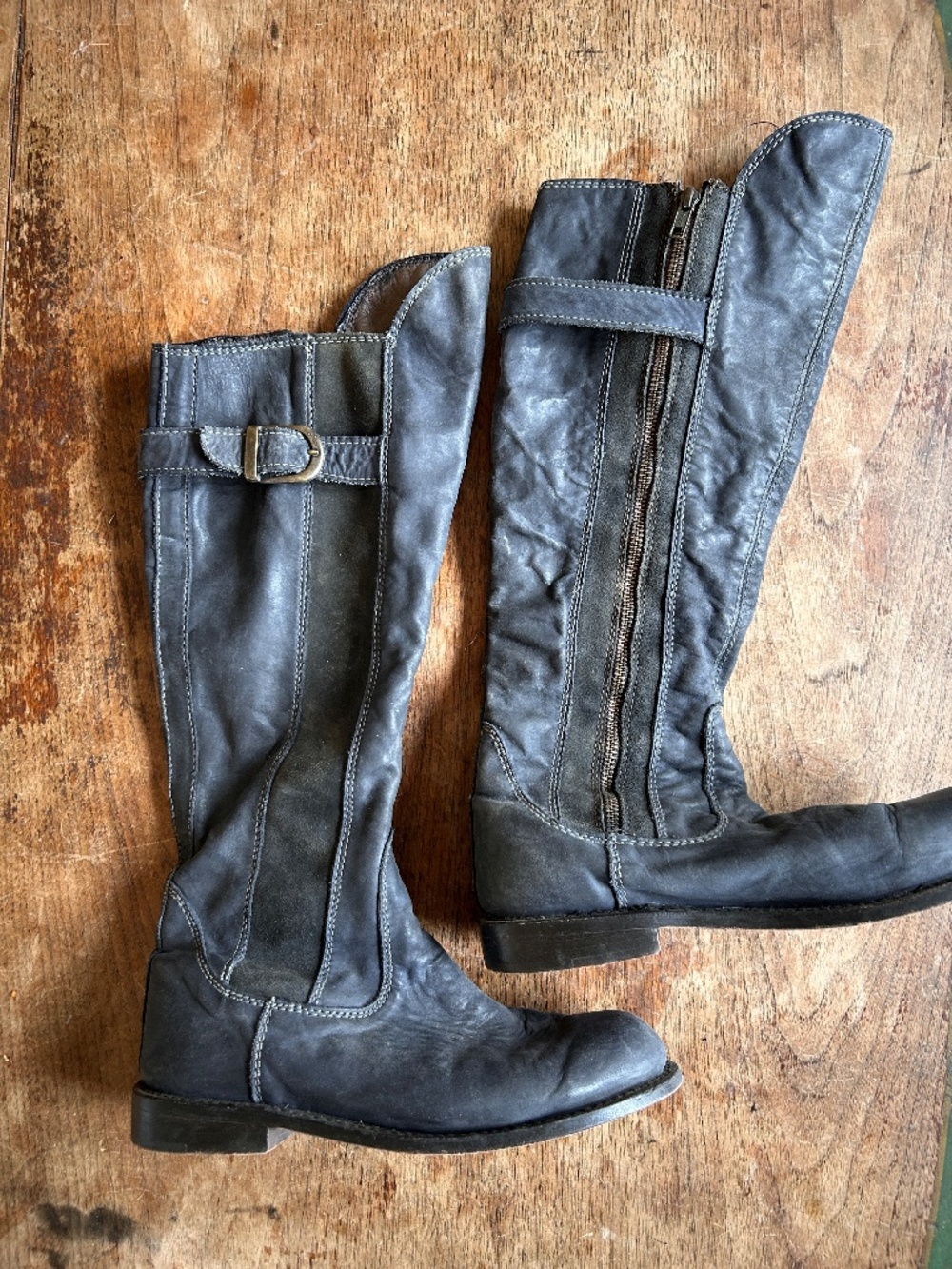 Navy Leather Riding Boots - Picture 10 of 11